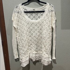 Free People Cream Lace Open Knit Sweater EUC Size M Boho Y2K Layering Piece